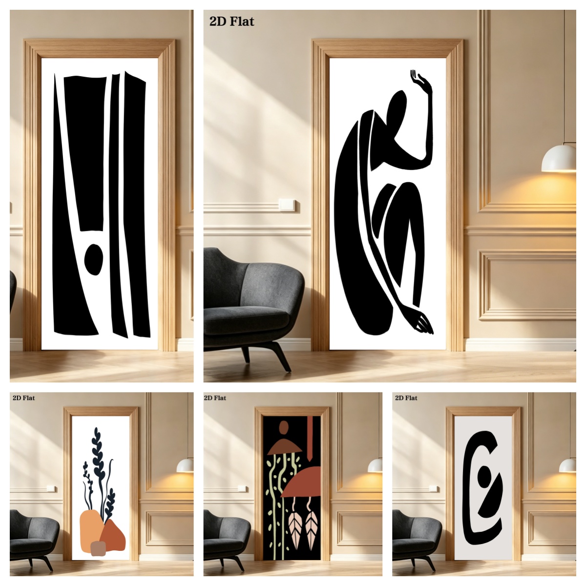 Full Cover Adhesive - Abstract Black Silhouette Boho Door Sticker
